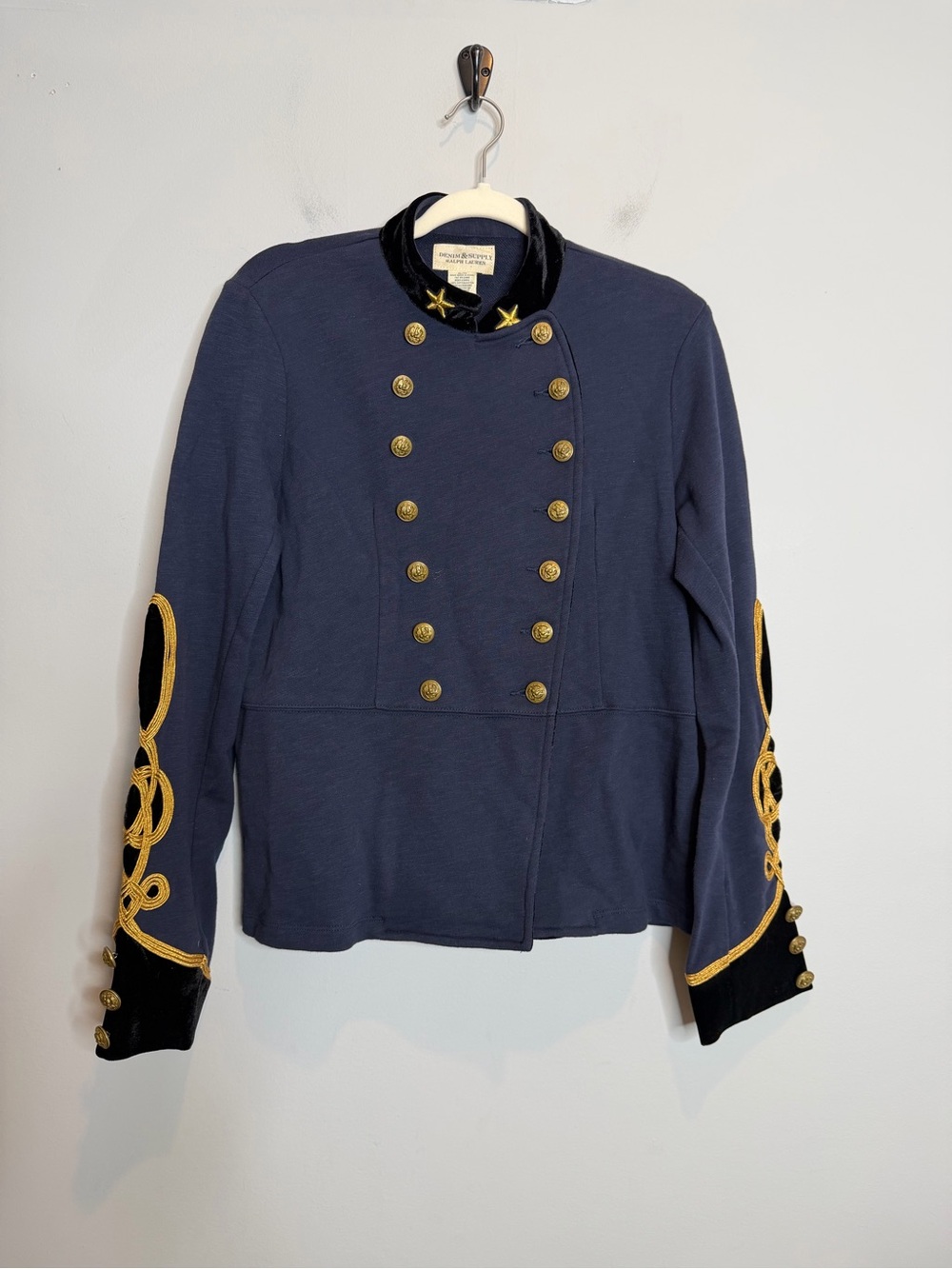 Denim & Supply Ralph Lauren XL Military Jacket Navy Gold Napoleon Hussar Velvet